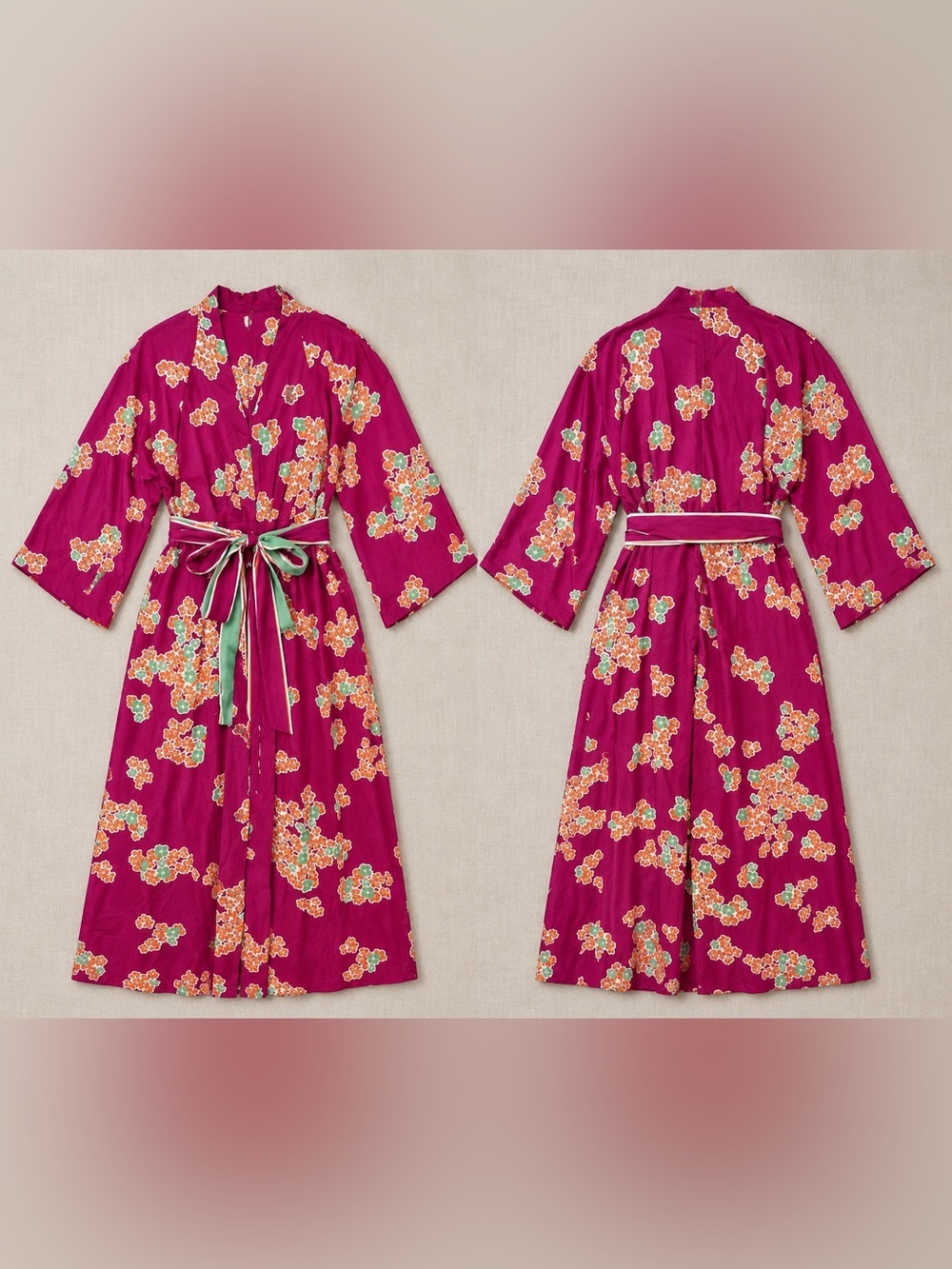 Eshakti Floral Caftan Maxi Dress Size 16 XL Pink Belted Pockets Lined